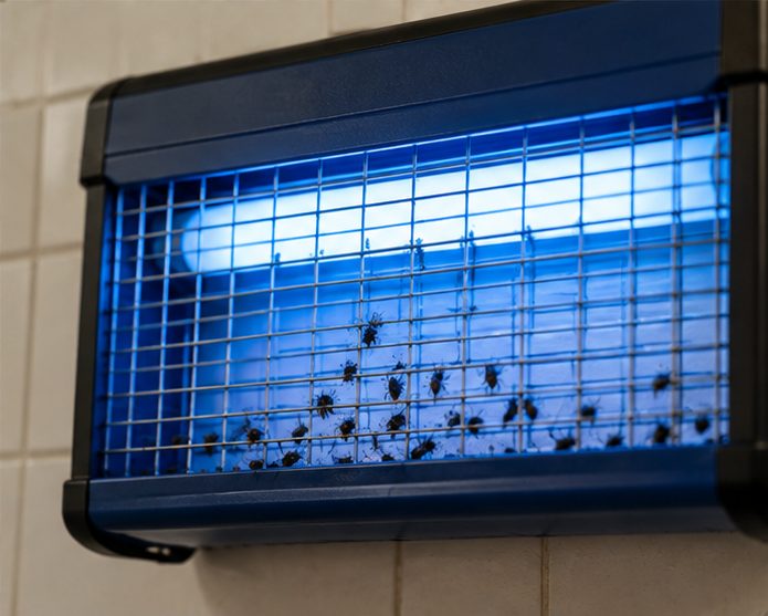 Electric fly killer unit of the type used in commercial kitchens and food premises